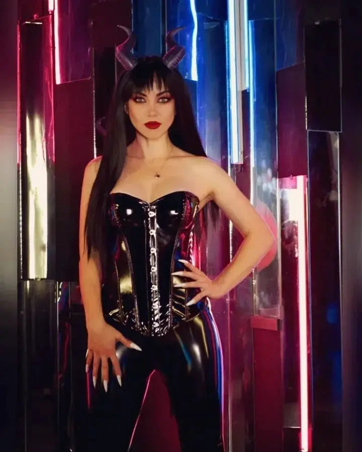 Black PVC Bustier Corset Shiny PU Leather Steampunk Basque