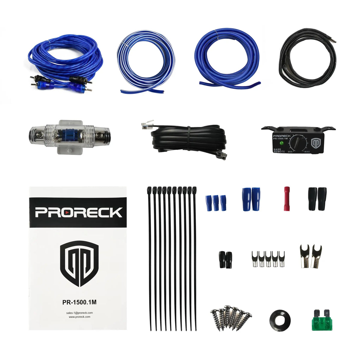 PRORECK PR-122M 1500W Dual 12-Inch Car Subwoofer Enclosure Kit with Mono Block Amplifier And Wiring Installation Audio System