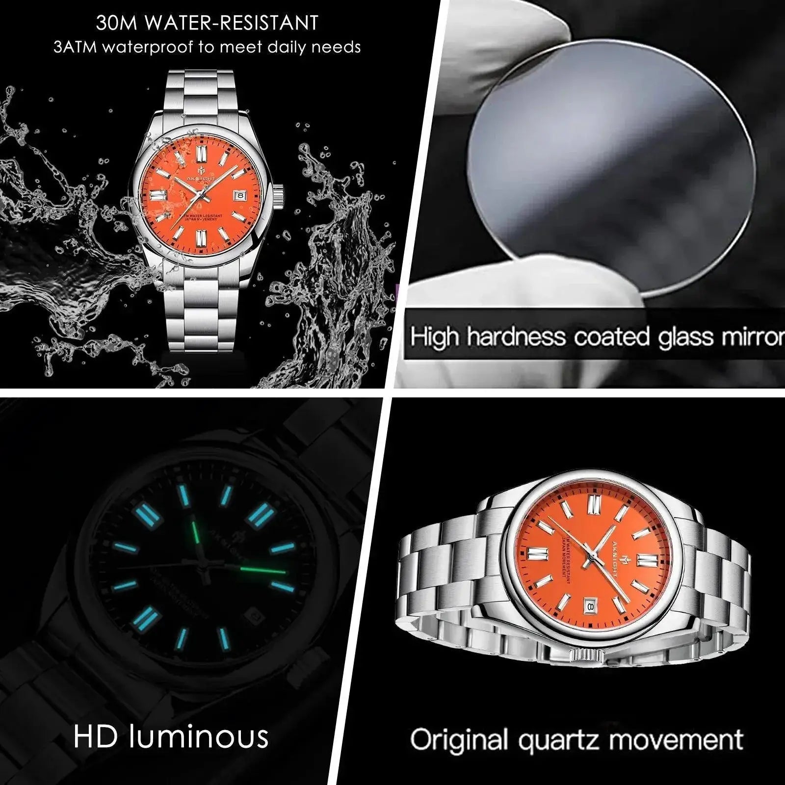 Waterproof Chronograph Watch With Stainless Steel Band