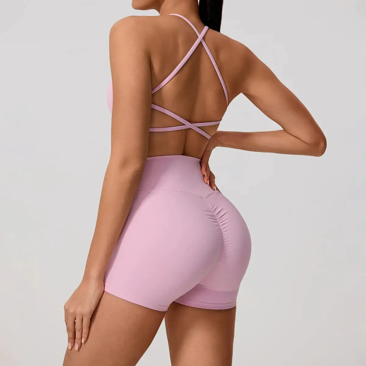 Hearuisavy Summer Yoga Set 2Pcs Women Gym Sportswear Breathable Cross Sports Bra Workout Top High Waist Push Up Fitness Leggings