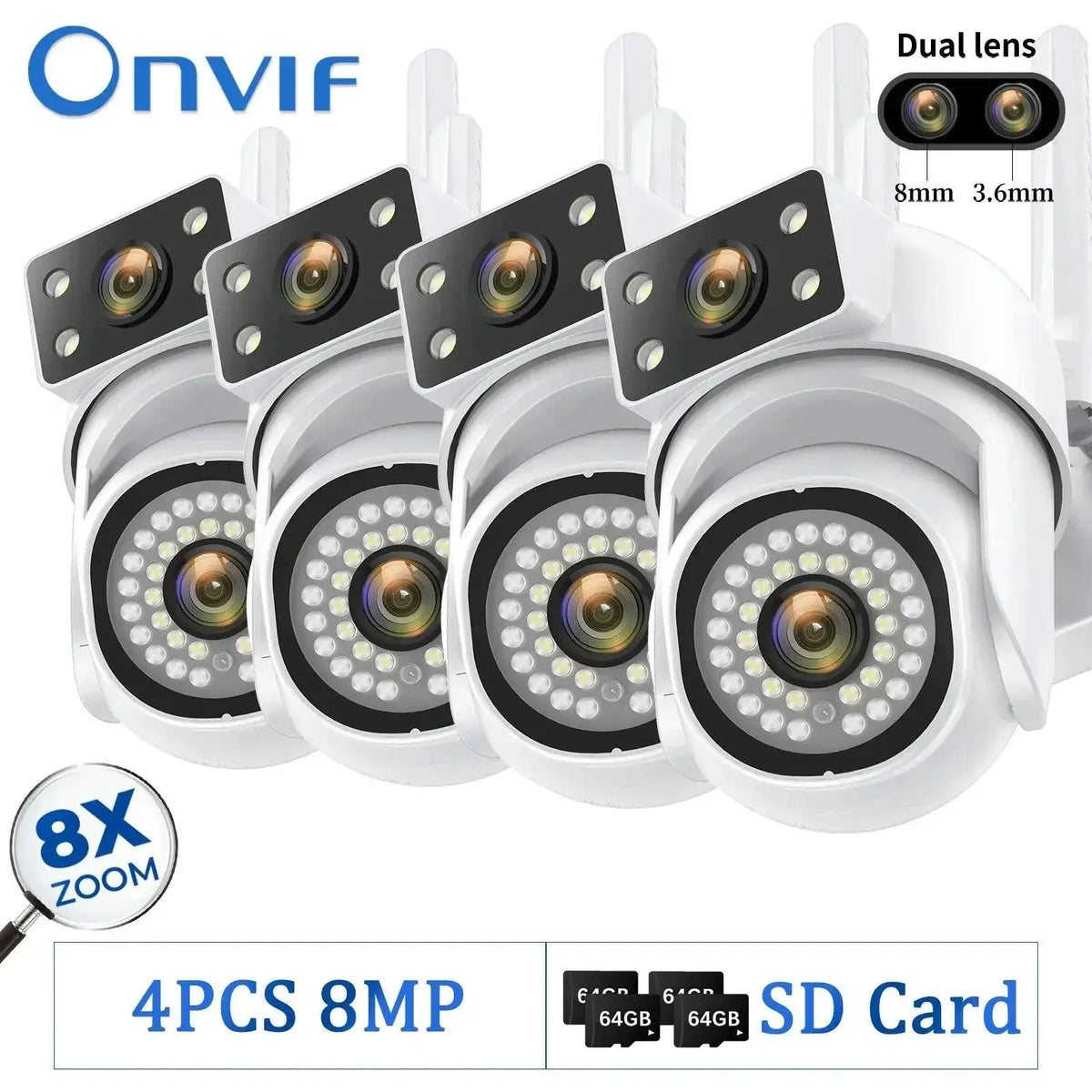 Outdoor Security Camera AI Tracking — 8MP NO SD Card 2PCS