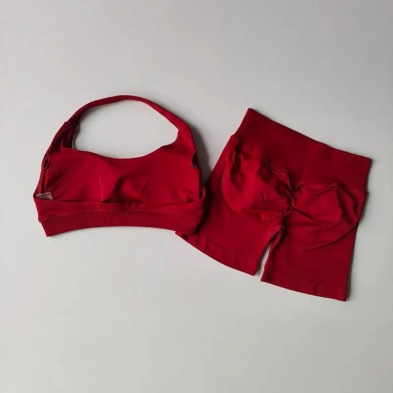 2 Pieces Yoga Suit for Women Seamless Fitness Gym Clothes Halter Sports Bra Matching Shorts Workout Sets Gym Set Outfit
