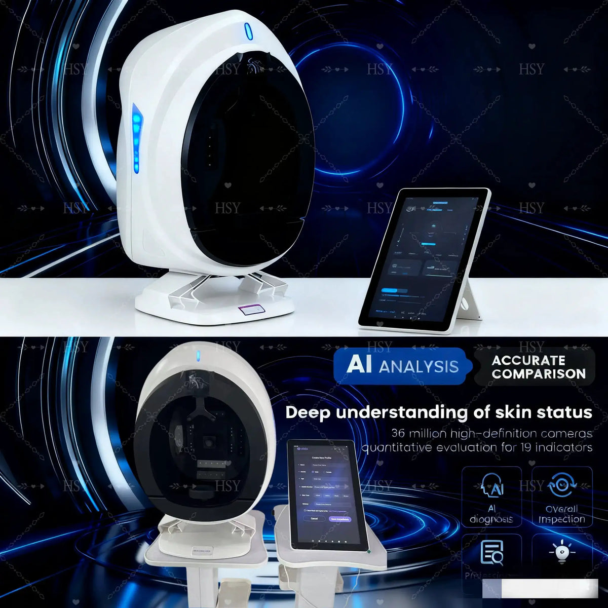 AISA Q1 Skin Analyzer X5 3D Professional Facial Skin Analyzer Machine O1 Pro AI Skin Analysis Scanner 15.6inch 10 Light Spectrum