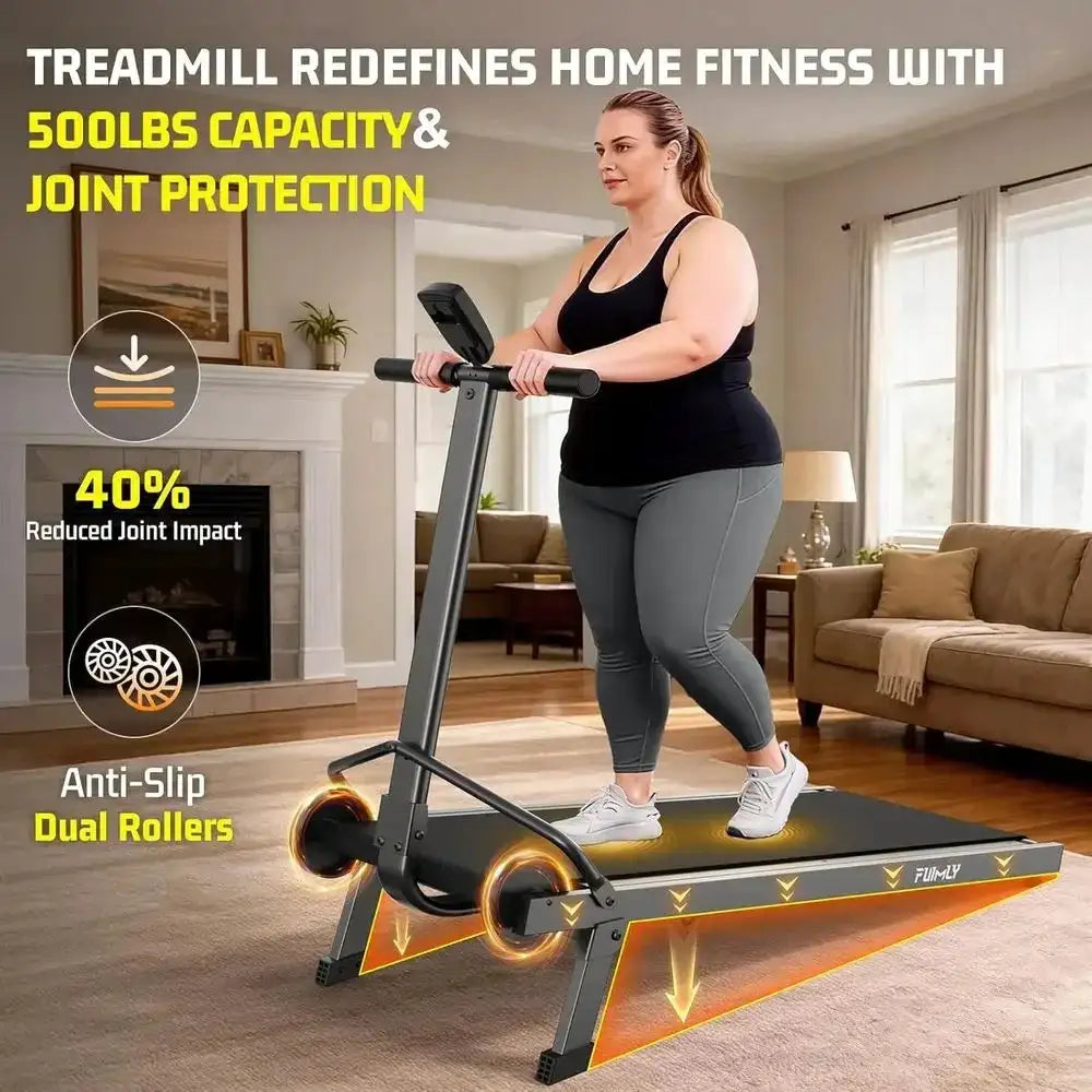 Adjustable Incline Folding Walking Pad with Handle, 500lb Capacity, Non-Slip, Digital Monitor, Ideal for Home or Outdoor