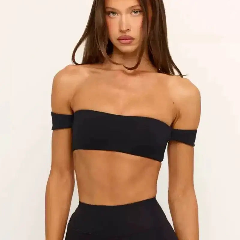 PMWRUN Women's Off - the - Shoulder Yoga Crop Top with High Waist Leggings Set, Stretchy and Breathable for Gym & Workout
