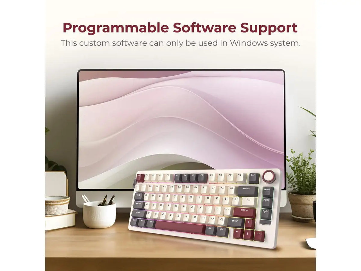 Rosewill Neon S75 Wireless Mechanical Gaming Keyboard, 80-Key Layout w/ Volume Knob, Bluetooth / 2.4GHz / USB-C, Hot-Swappable Red Switches, RGB Backlit, 6000mAh Battery, Windows & macOS, White