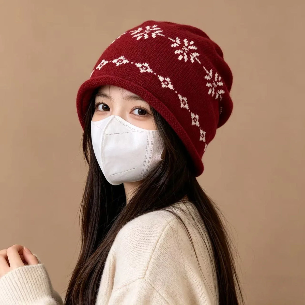 Snowflake Jacquard Knit Winter Hat