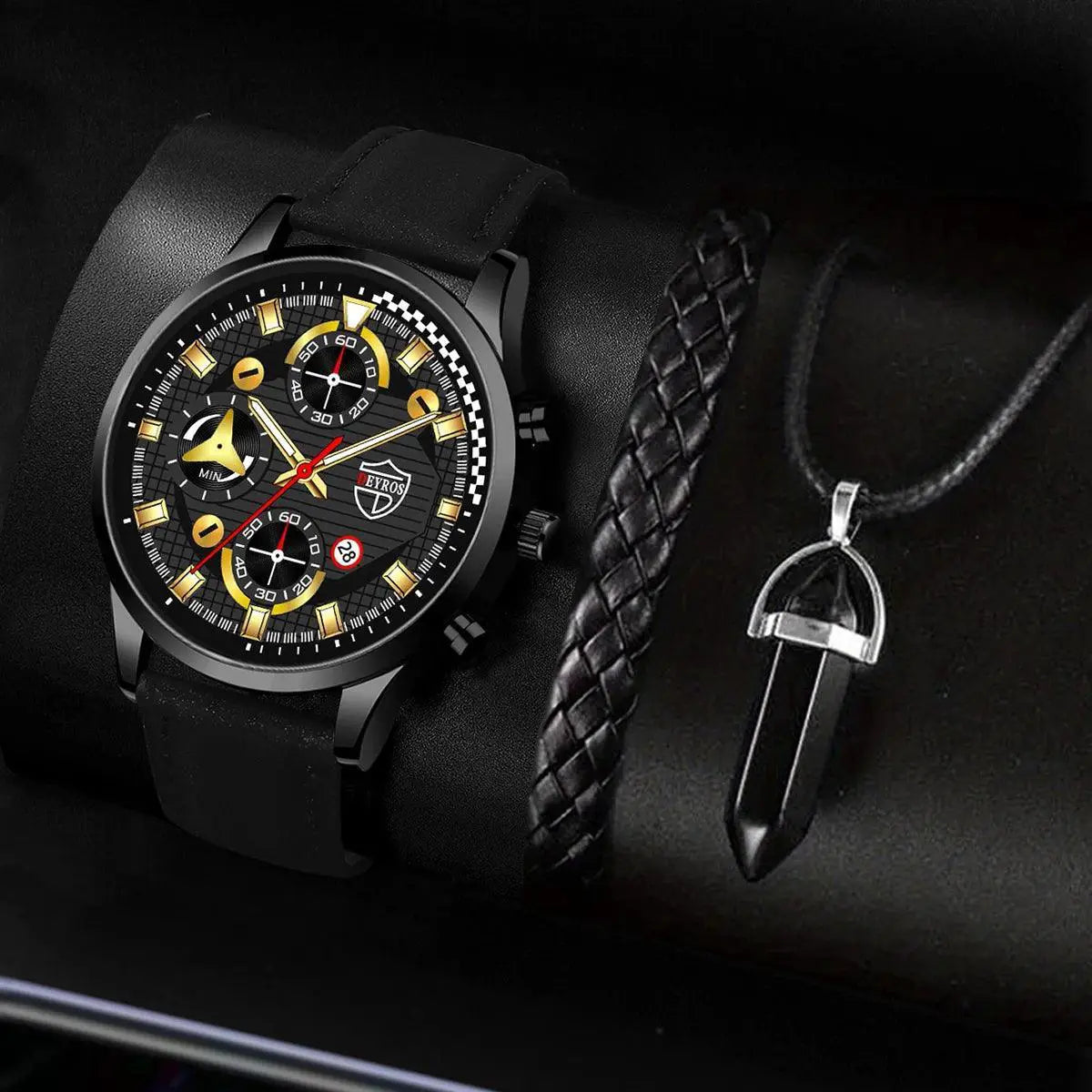 Leather Quartz Watch For Men Timeless Elegance Auto Date
