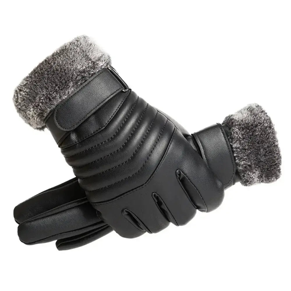 Winter Men's Fur Lined Plush Insulated Outdoor Gloves