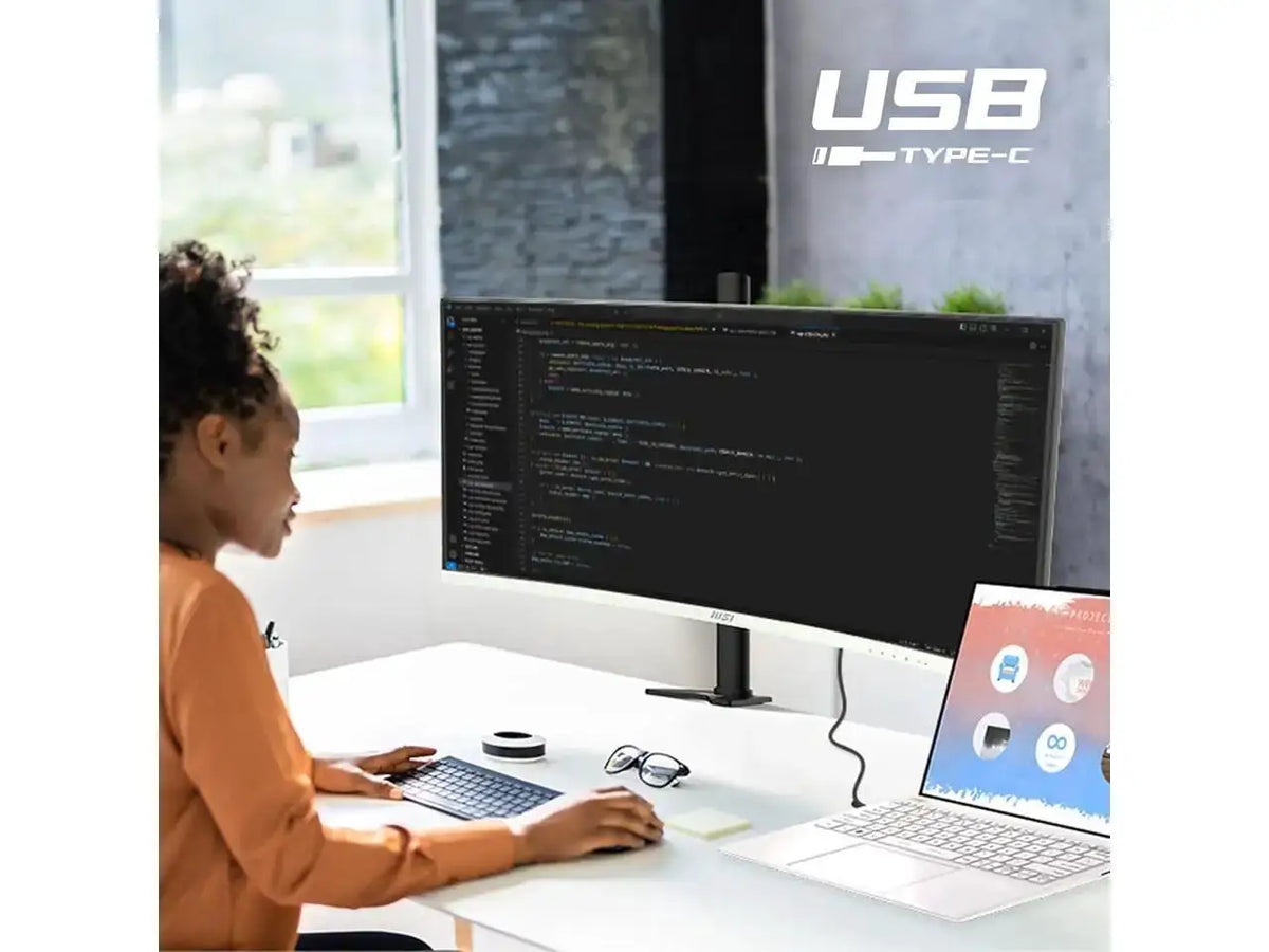 MSI 34" UWQHD 2K 1440P 120Hz with Adaptive-Sync HDR Ready Built-in Speakers USB-C KVM Picture-in-Picture white Curved Computer Monitor with Height Adjustable, Swivel & Tilt Stand Modern MD342CQPW