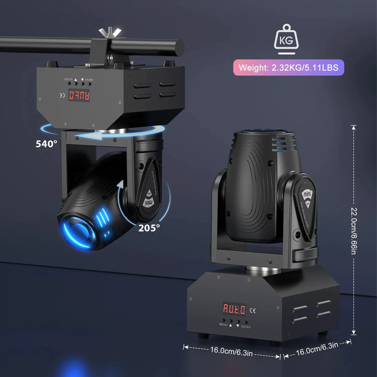 U'King 100W Beam Moving Head Light Mini RGBW 4IN1 LED Beam Stage Light DMX512 Sound Activated Effect for DJ Bar KTV Disco Party
