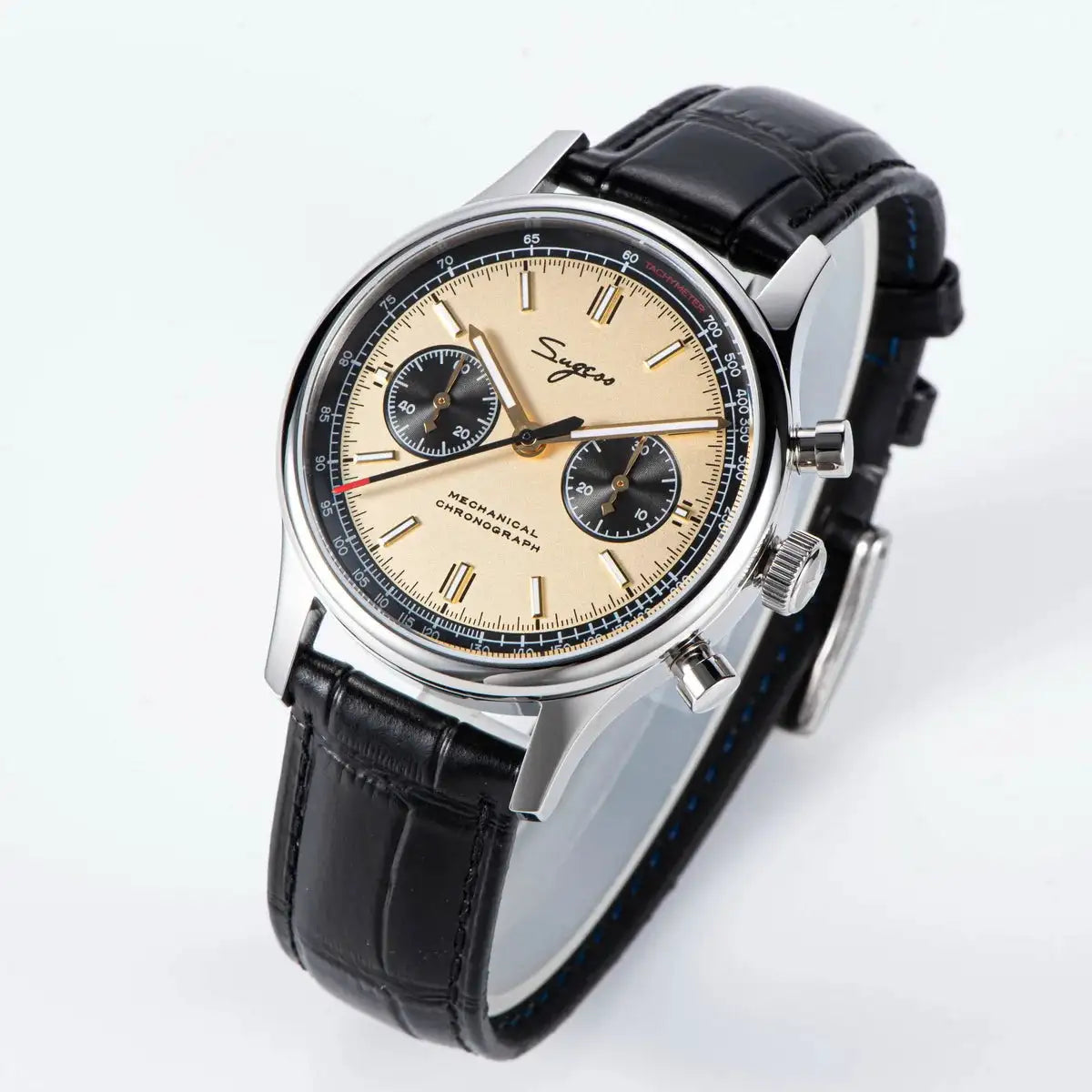 Sugess 1963 Pilot Watch Men Mechanical Chronograph Panda Wristwatch Air Force Sapphire Waterproof for Seagull Movement ST1901 v3