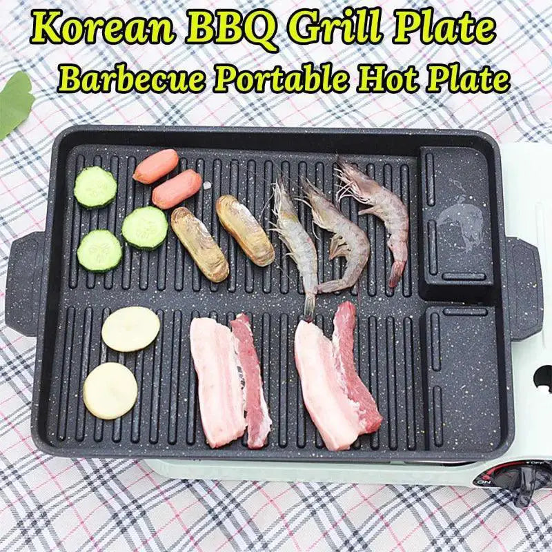 Portable Nonstick BBQ Grill Pan For Korean Barbecue 32x26cm
