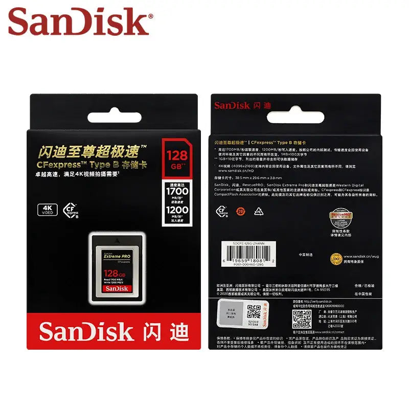 SanDisk Extreme Pro CFexpress Card Type B RAW 4K Video Camera Card 64GB 128GB 256GB 512GB Max 1700Mb/s Original CFE Cards