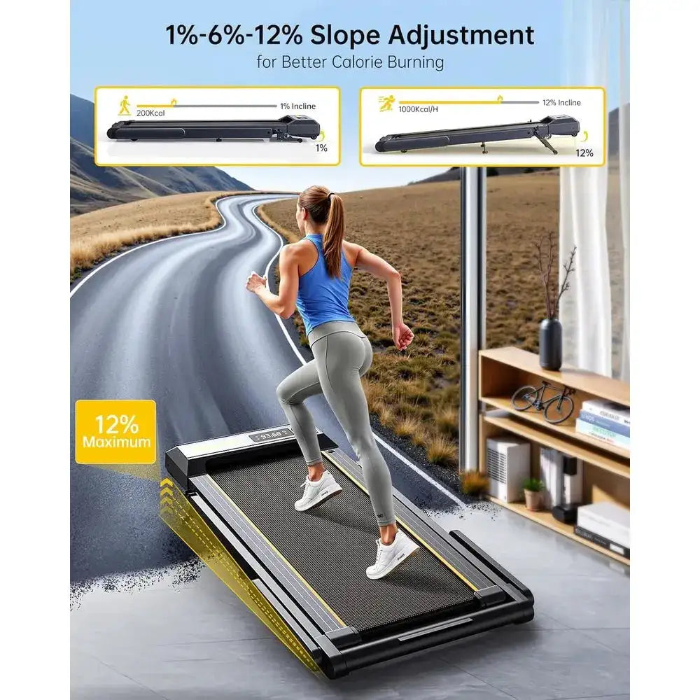 Portable Folding Treadmill with 12% Incline, 4-in-1 Under Desk Walking Pad, Bluetooth Speaker, 0.6-10MPH Speed