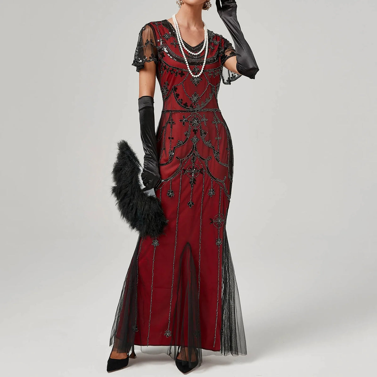 Sleeveless Mesh Flapper Maxi Dress
