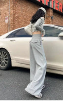 Women High Waist Sports Pants Slim Knit Trousers