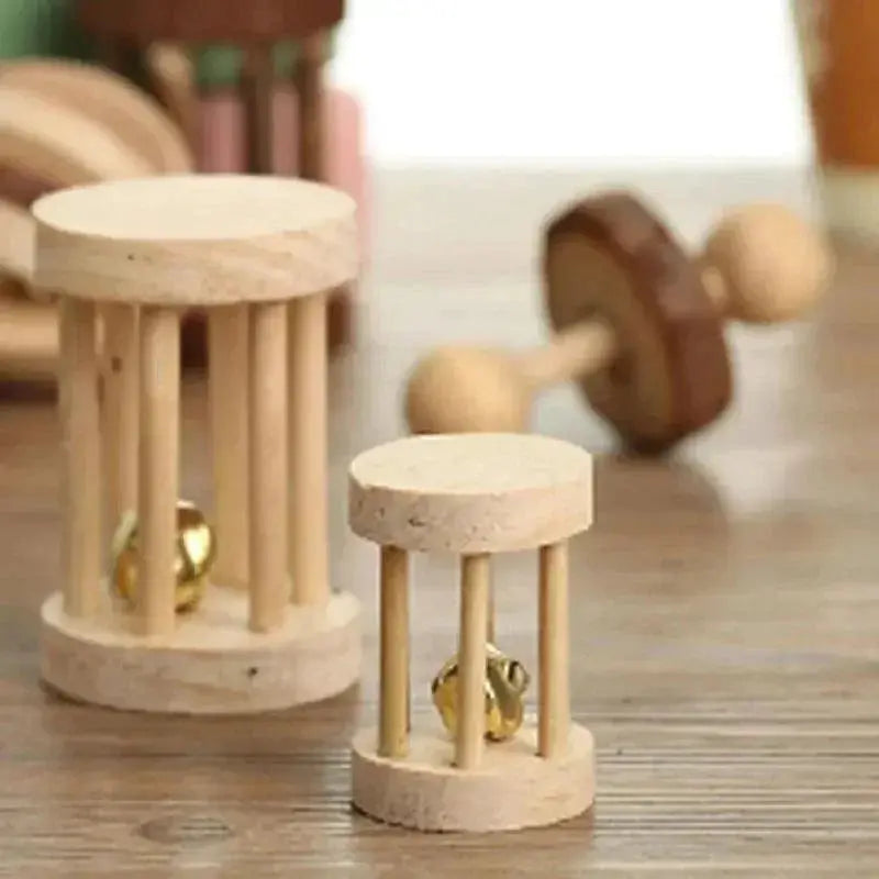 Cute Rabbit Roller Toys Natural Wooden Pine Chew Toys