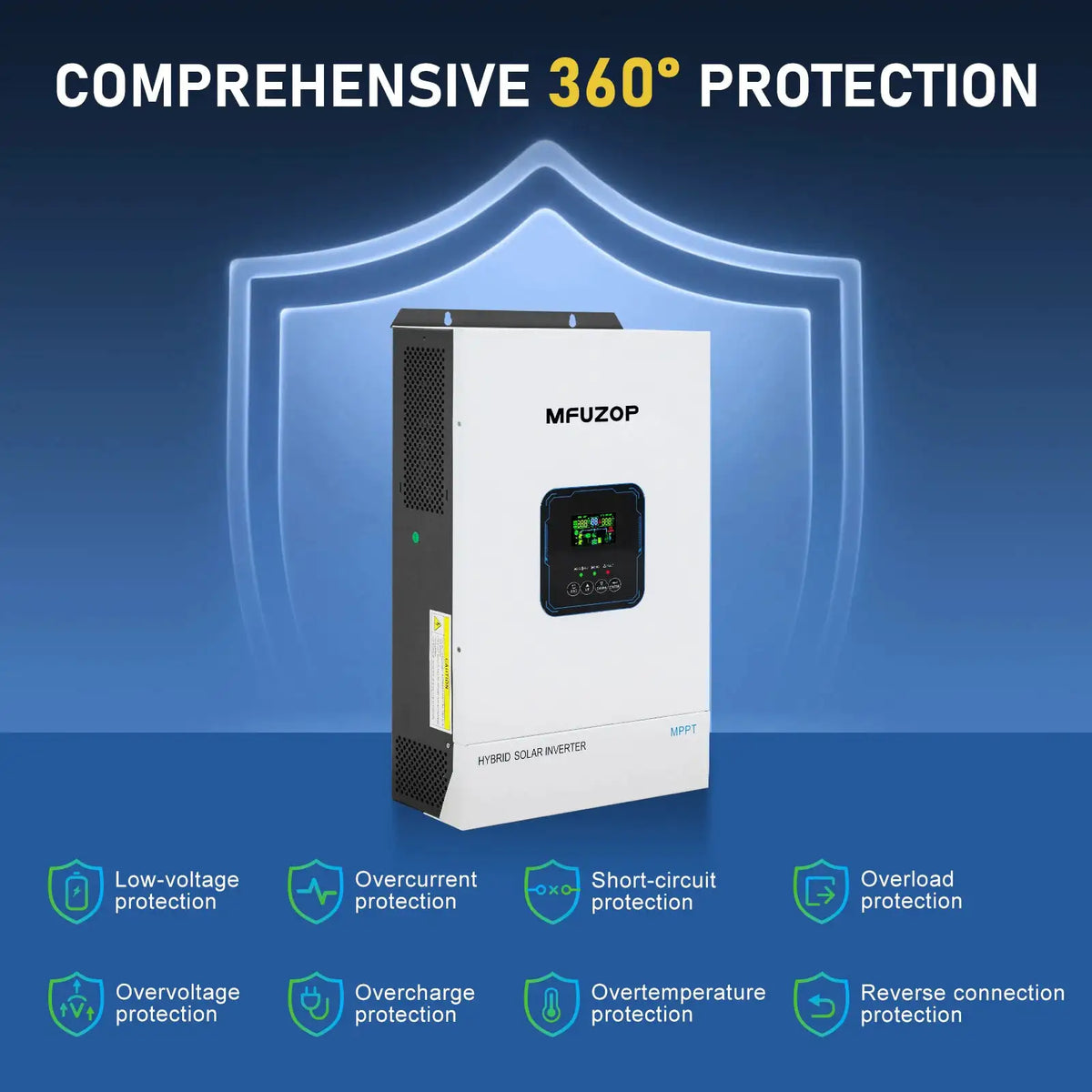 MFUZOP 48V 5500W Solar Hybrid Inverter MPPT & RS232 48VDC to 110/120V AC Pure Sine Wave Home & Off-Grid US Stock, 3-10 Day Delivery