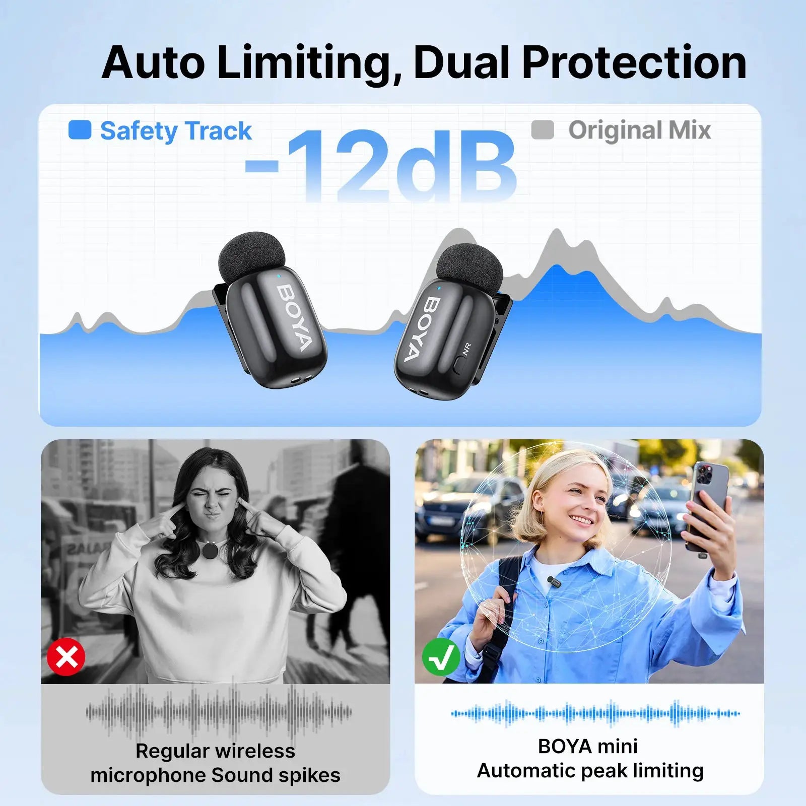 BOYA Mini 2 Wireless Lavalier Lapel Mini Microphone Noise Reduction for iPhone 6-17 USB-C Android SmartPhone PC Live Streaming