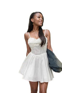 Breathable White Sling Dress for Spring