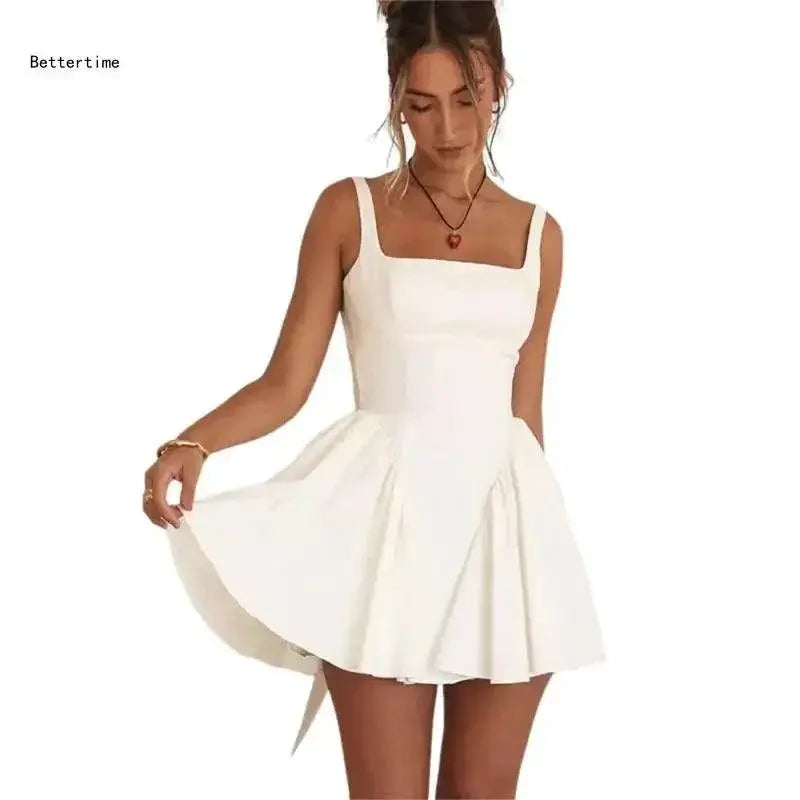 Butterfly Straps Square Neck Mini Dress For Evening Attire