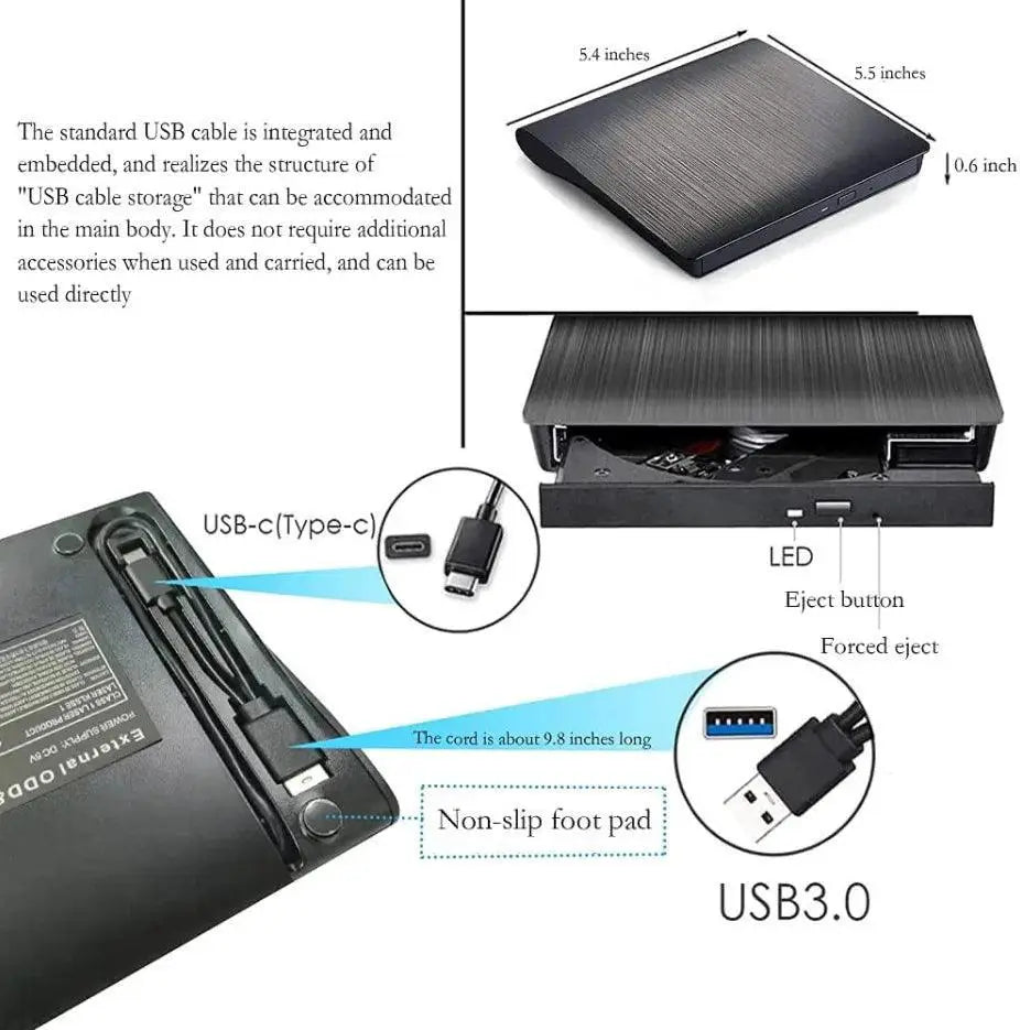 Slim External DVD RW CD Writer Drive Fast Data Transfer