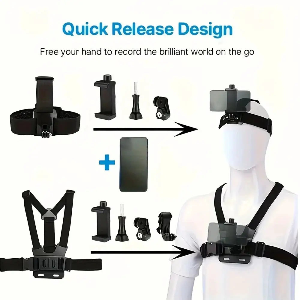 Action Camera Accessories Kit Head Strap Chest Strap Mount Adjustable Holder for GoPro Phone DJI Osmo SJCAM AKASO Insta360
