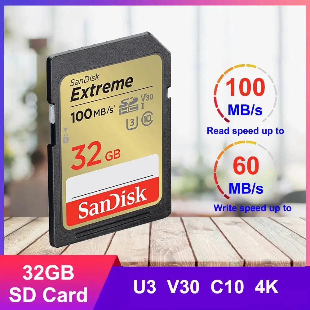SanDisk SD Card 32GB SDHC 64GB 128GB 256G SDXC SD Card C10 Memory Cards Up to 200MB/s Read U3 V30 Flash Cards 4K UHD for Camera