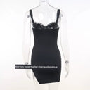 Split Spy Girl Strap Dress V Neck Lace Trim Slim Fit Slit