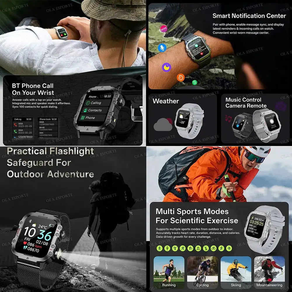 2026 New Military-grade Smart Watch Men GPS Flashlight 3ATM Waterproof Watch Bluetooth Call 100+Sport Outdoor Smartwatch Pk HT30