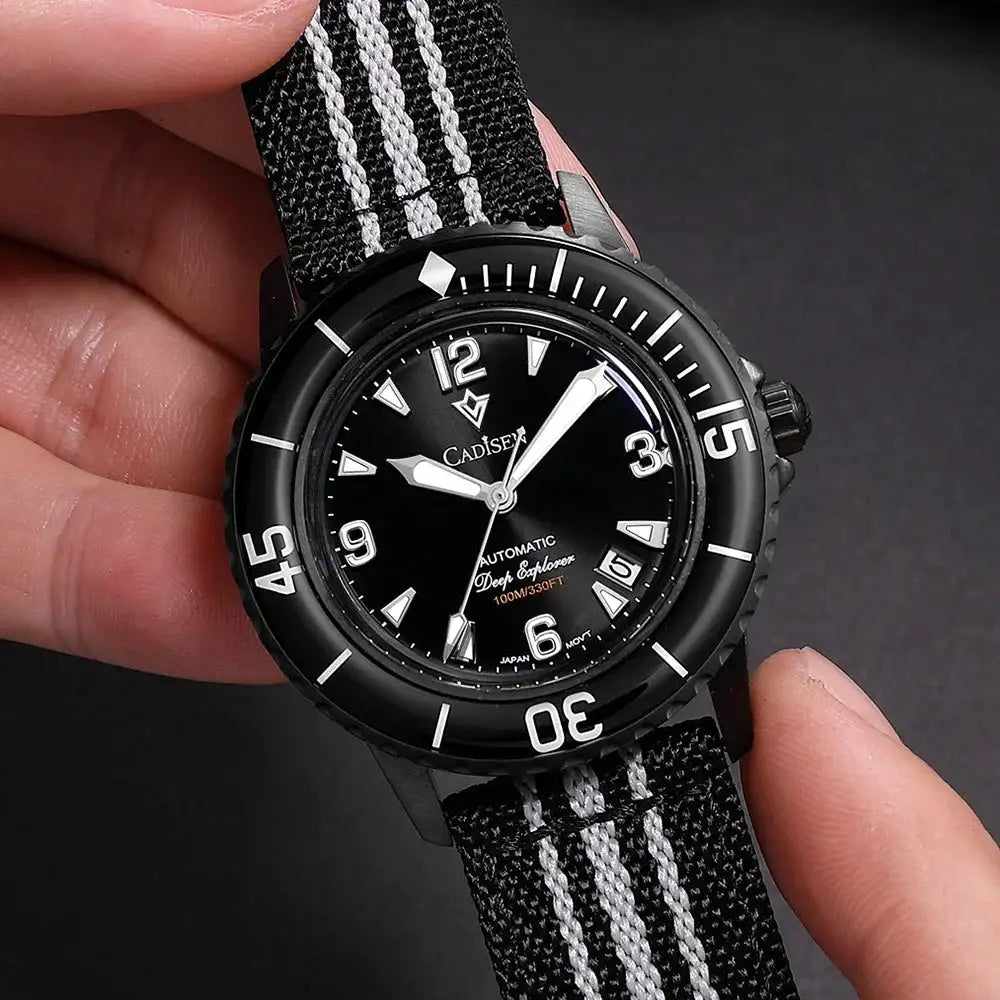 CADISEN Deep Explorer New Automatic Mechanical Watch Man Canvas Strap Wristwatch MIYOTA 8215 Luxury Luminous Waterproof Watches