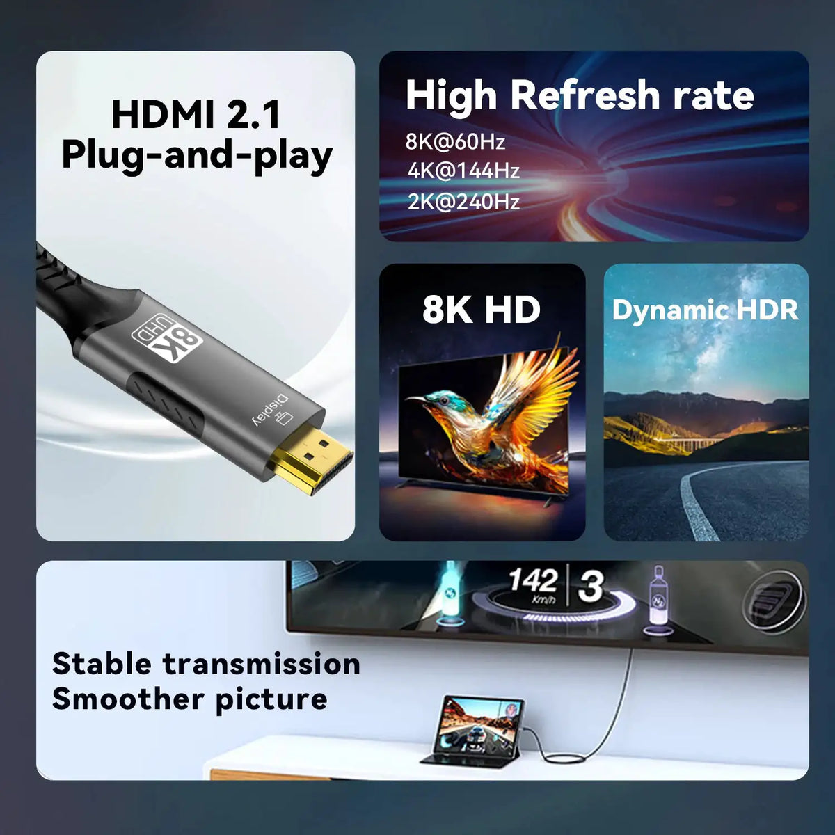 8K USB C to HDMI 2.1 Cable Adapter 8K60Hz Type C to HDMI Cable for Thunderbolt 3 Compatible with MacBook Pro IPad Pro Laptop