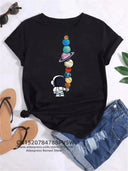 Cosmic Moon Planet Tee Whimsical Space Design Top Fashion