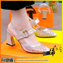Jianerkang Genuine Leather Closed Toe Sandals Women's New Mesh Rhinestone Hollowed Chunky Heel High Heels 2025