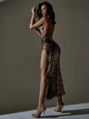 Backless Leopard Maxi Dress for Prom