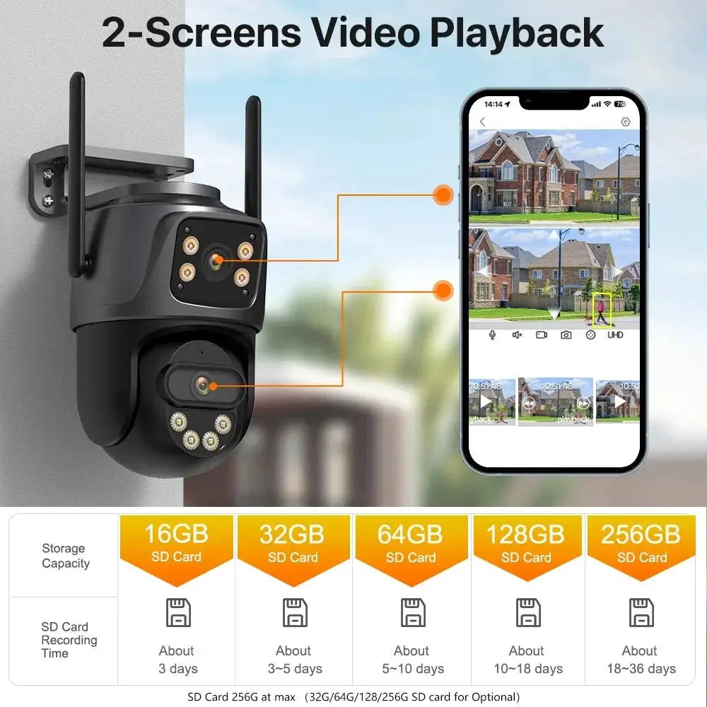IP Camera 6K 9MP WiFi Outdoor Camera - 3 Lens Dual Screen PTZ With 8x Zoom - stepyours.com