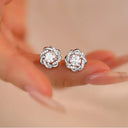 Flower Moissanite Stud Earrings in Sterling Silver