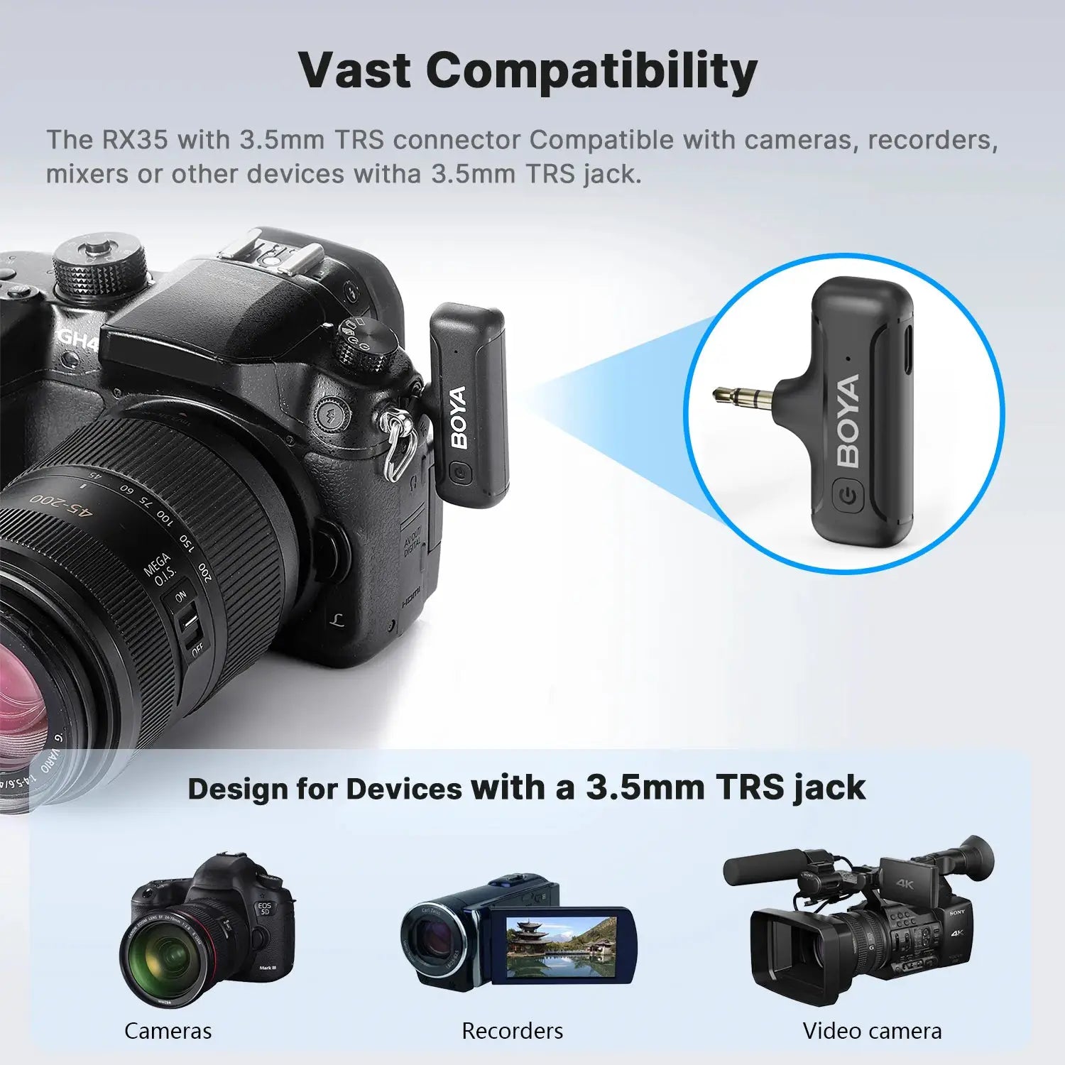 BOYA BY-WM3T2-M2 Wireless Lavalier Lapel 3.5mm TRS Noise Reduction Microphone for Canon, Nikon, Sony Cameras Vlogging Recording