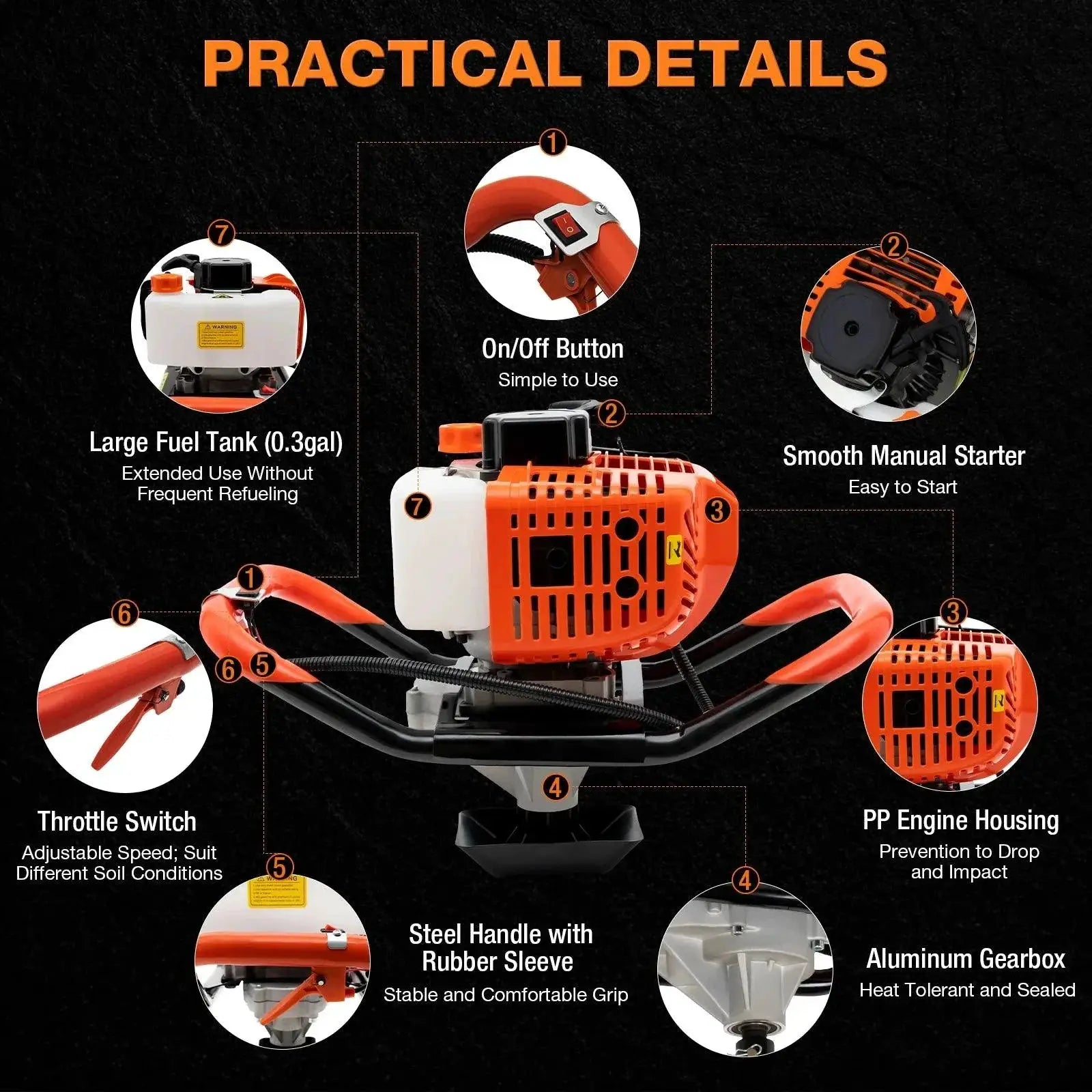 Gas Powered Post Hole Auger 2.3HP 52CC Digger Set Pro Grade