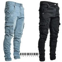 Elastic Waist Denim Cargo Jeans for Men