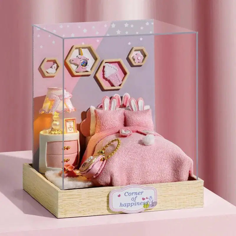 Kids Wooden Dollhouse Kit Creative Roombox Toy Set