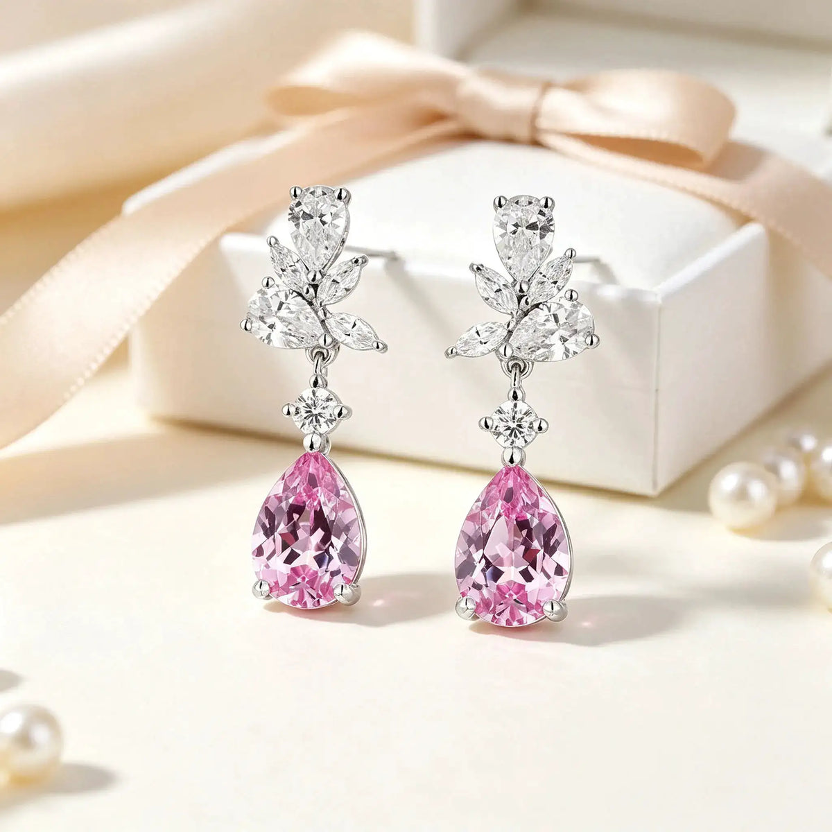Pink Moissanite Teardrop Earrings — product image 5