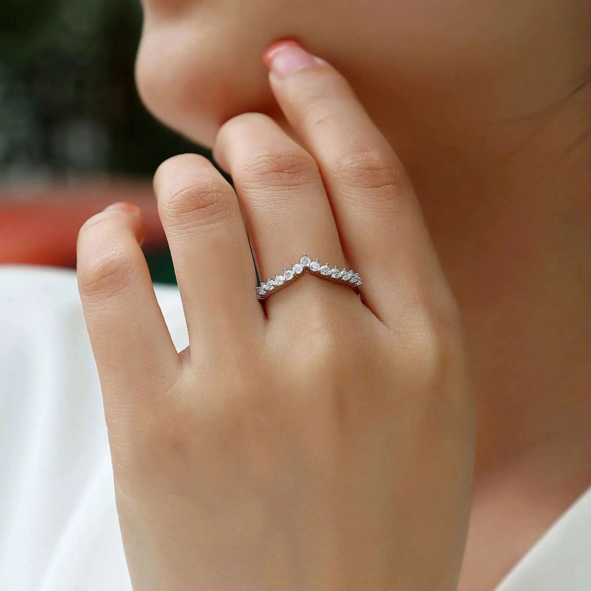 V Shape Crown Moissanite Stackable Ring — product image 1