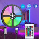 USB RGB LED Strip Light 5V 1-5M 24 Key Remote For Color Change Holiday Decor