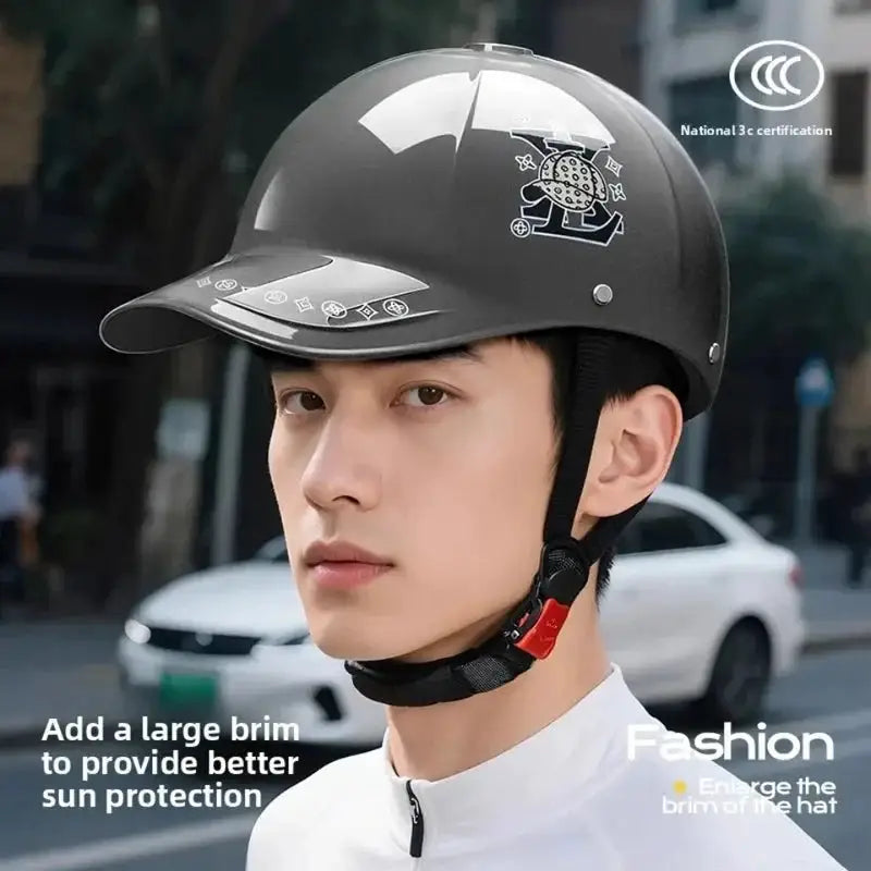 Motorcycle Half Helmet Baseball Cap Style Safety Helmet with Visor Retro Scooter Electric Bike Riding Helmet for Men Women