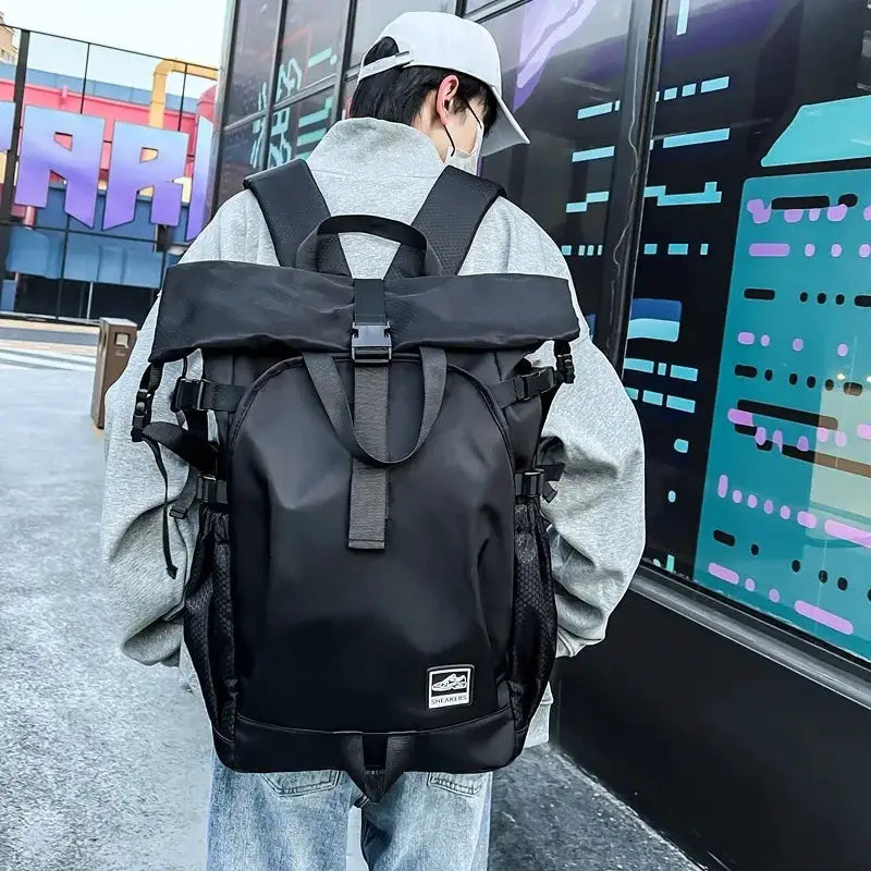 Trendy Roll Top Backpack Casual Travel Gym Sports Shoe Storage Luggage Backpack Men's Fashion School