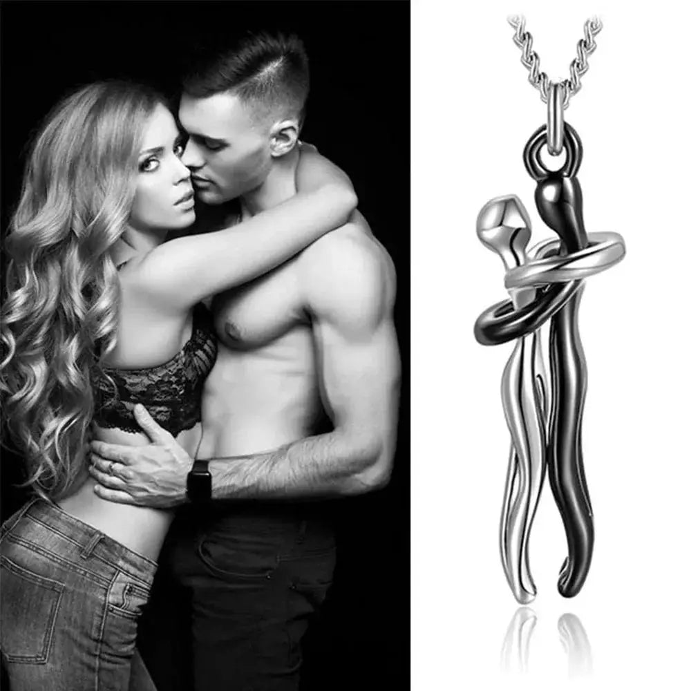 Chic Black Hug Pendant Necklace For Couples Love Symbol