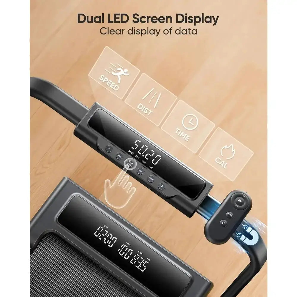 Multi-Functional Walking Pad Treadmill: Incline, Handle, Dual Display, Bluetooth Connectivity for Compact Spaces