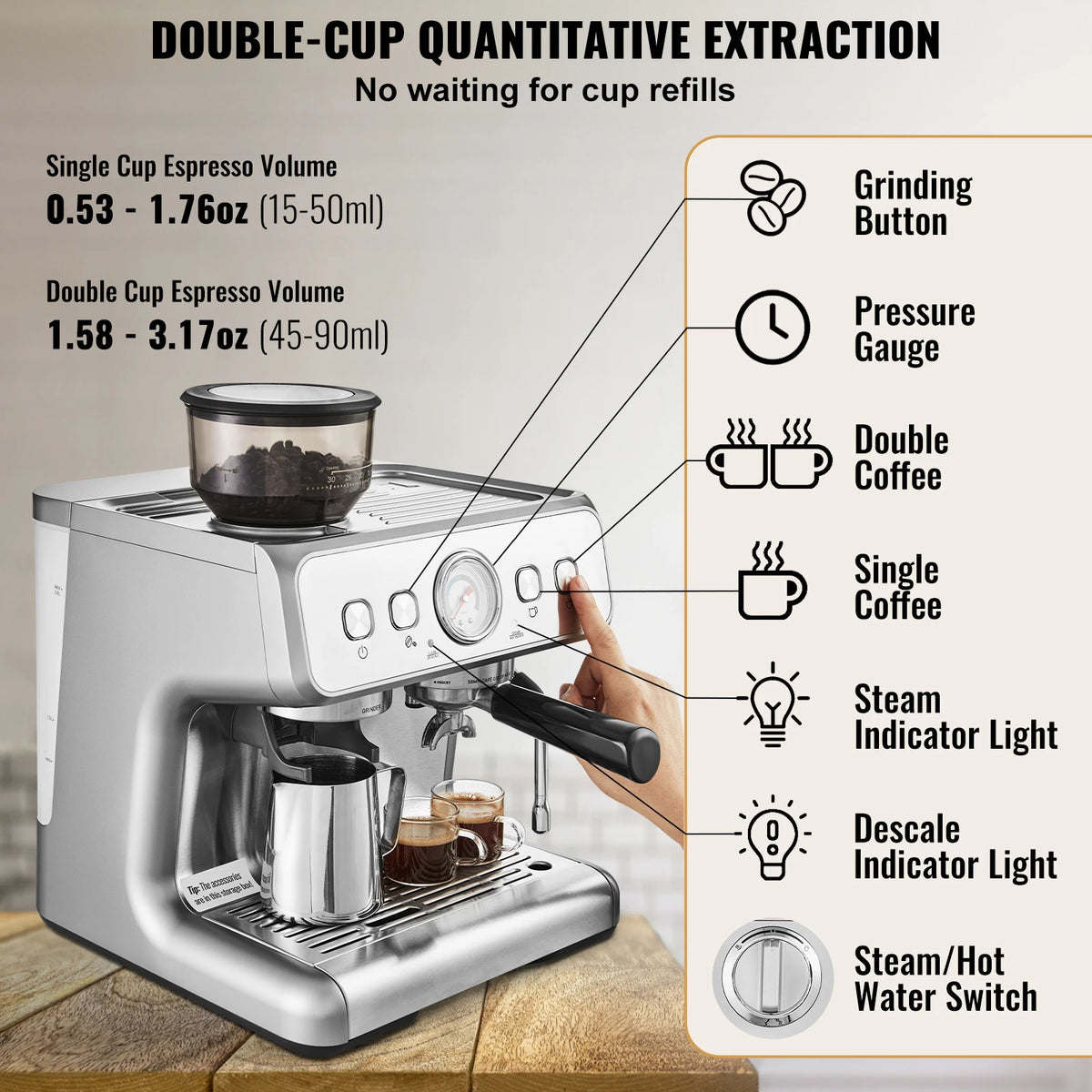 SucceBuy Espresso Machine with Grinder Semi-Automatic Coffee — product view 5